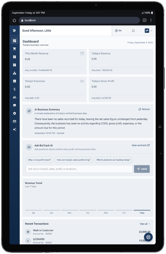 BizTrack kwenye tablet
